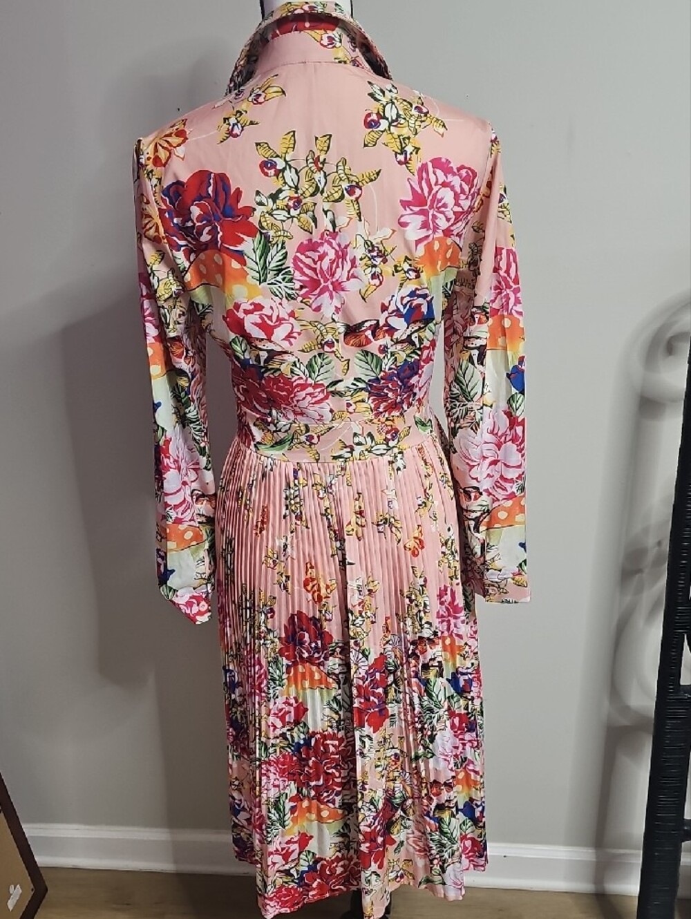 Floral Pink Pleated Shirt Dress - Picture 5 of 8